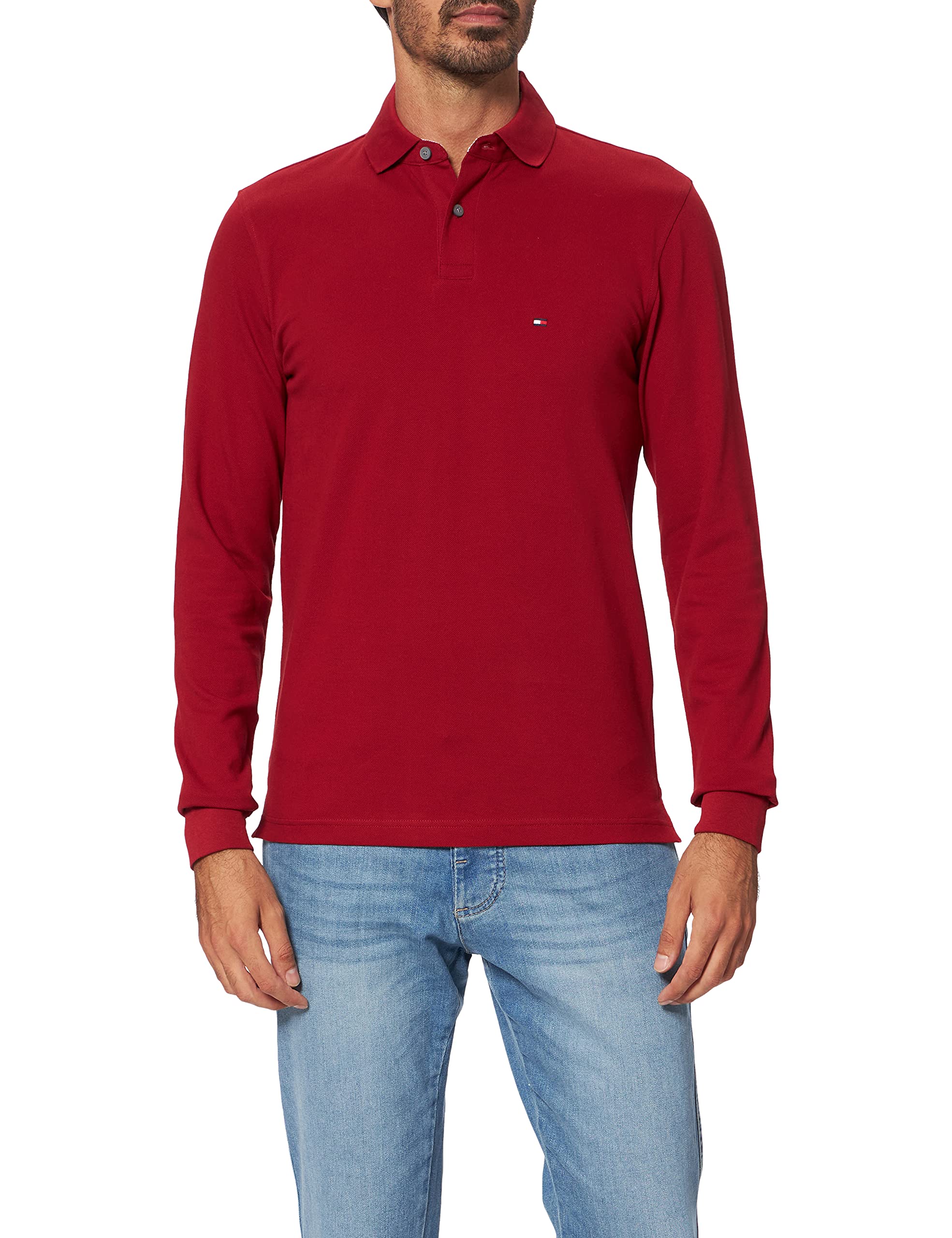 Tommy Hilfiger Men's Regular Fit Long Sleeve Polo Shirt with Buttons