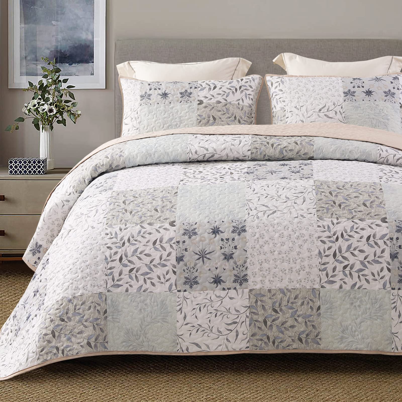 Exclusivo Mezcla Reversible Boho Quilts Queen Size Gray | Soft Lightweight Bedsp
