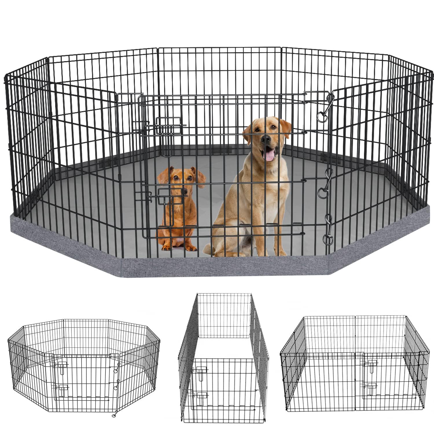 PETIME Foldable Metal Dog Exercise Pen/Pet Puppy Playpen Kennels Yard Fence Indo