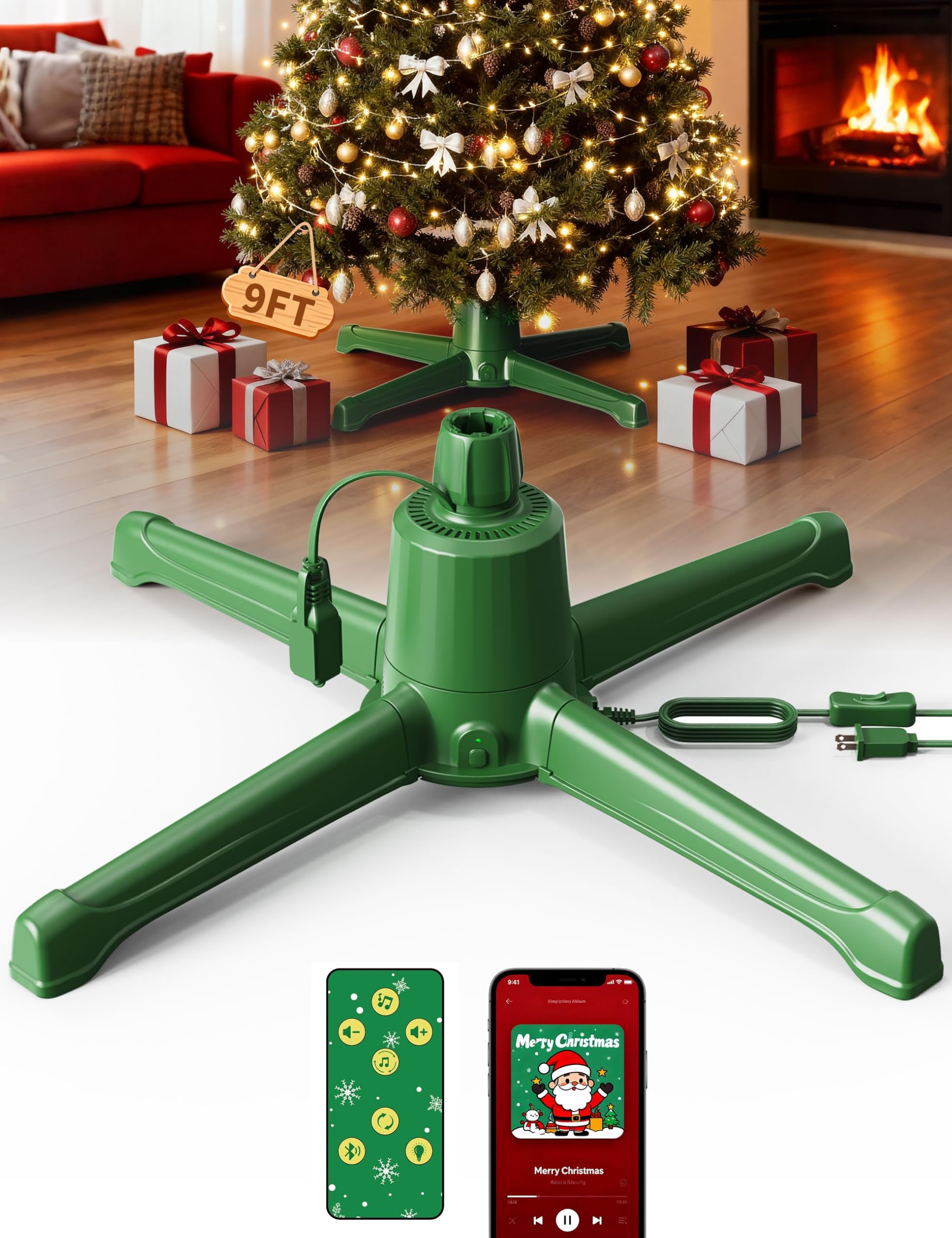 HOPOCO Musical Rotating Christmas Tree Stand with Remote for 9FT Trees | Up to 9