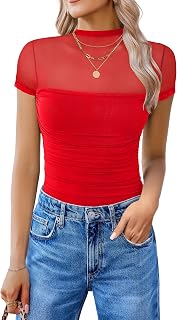 Avidlove Women's Short Sleeve Bodysuit Turtle Neck Body Suits Mesh One Piece Leotard Going Out Tops Date Outfits
