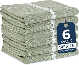LANE LINEN Dish Towels for Kitchen 100% Cotton Absorbent Lint-Free 6 Pack | For Everyday Kitchen Cleanup, Classic Herringbone Weave, Kitchen Hand Towels, Highly Absorbent 100% Cotton - Olive