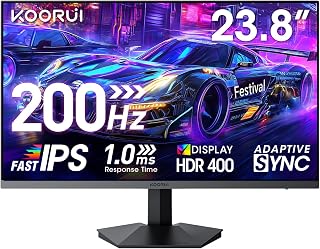 KOORUI 24 Inch Gaming Monitor, Fast IPS, 200Hz, HDR 400, 1ms, FHD | Adaptive Sync, 90% DCI-P3, 99%sRGB, HDMI 2.0, DisplayPort 1.4, Crosshair, Eye Care, Blue Light Filter, Flicker Free, Black