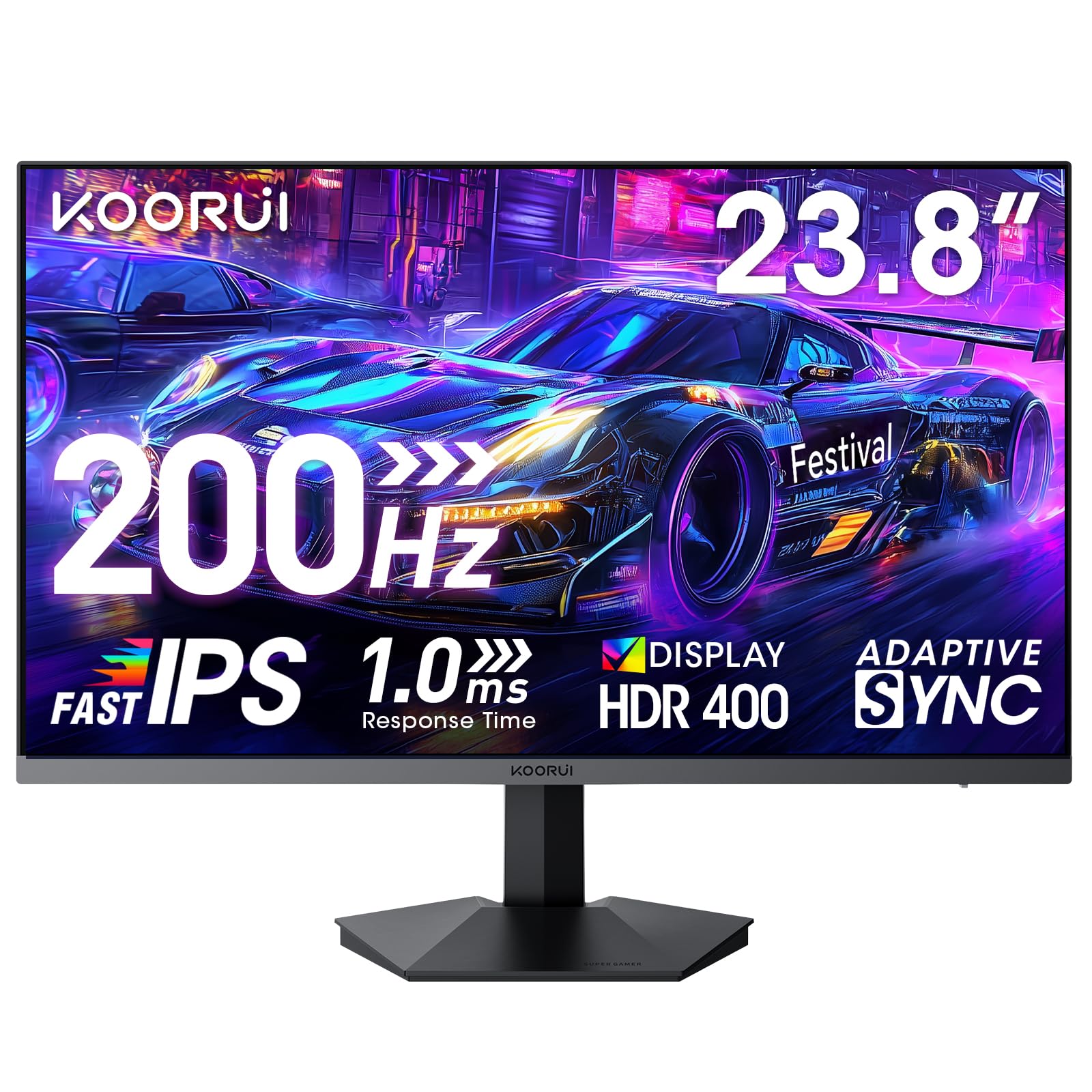 KOORUI 24 Inch Gaming Monitor, Fast IPS, 200Hz, HDR 400, 1ms, FHD | Adaptive Syn