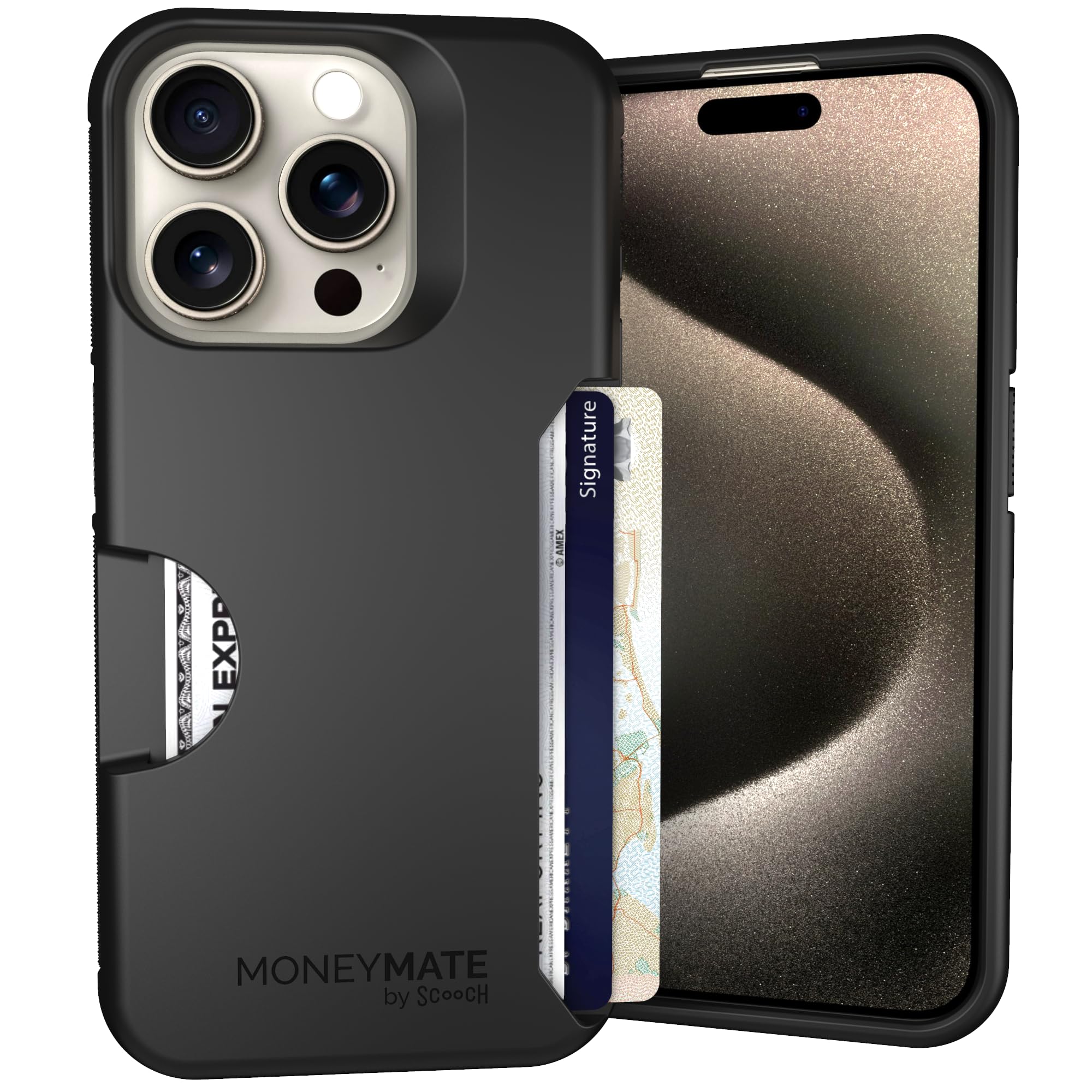 Scooch for iPhone 15 Pro Wallet Case Card Holder, Moneymate, Black