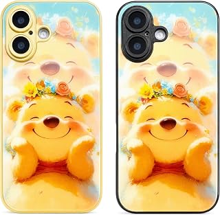 Winnie the Pooh iPhone 17/16E/16/15/14/13 Tempered Glass Case Comic Style Smartphone Case for iPhone 17-13 Pro and Promax/Air/Plus/mini TPU Tempered Glass Material Shockproof Slim Scratch Resistant Cute Smartphone Case