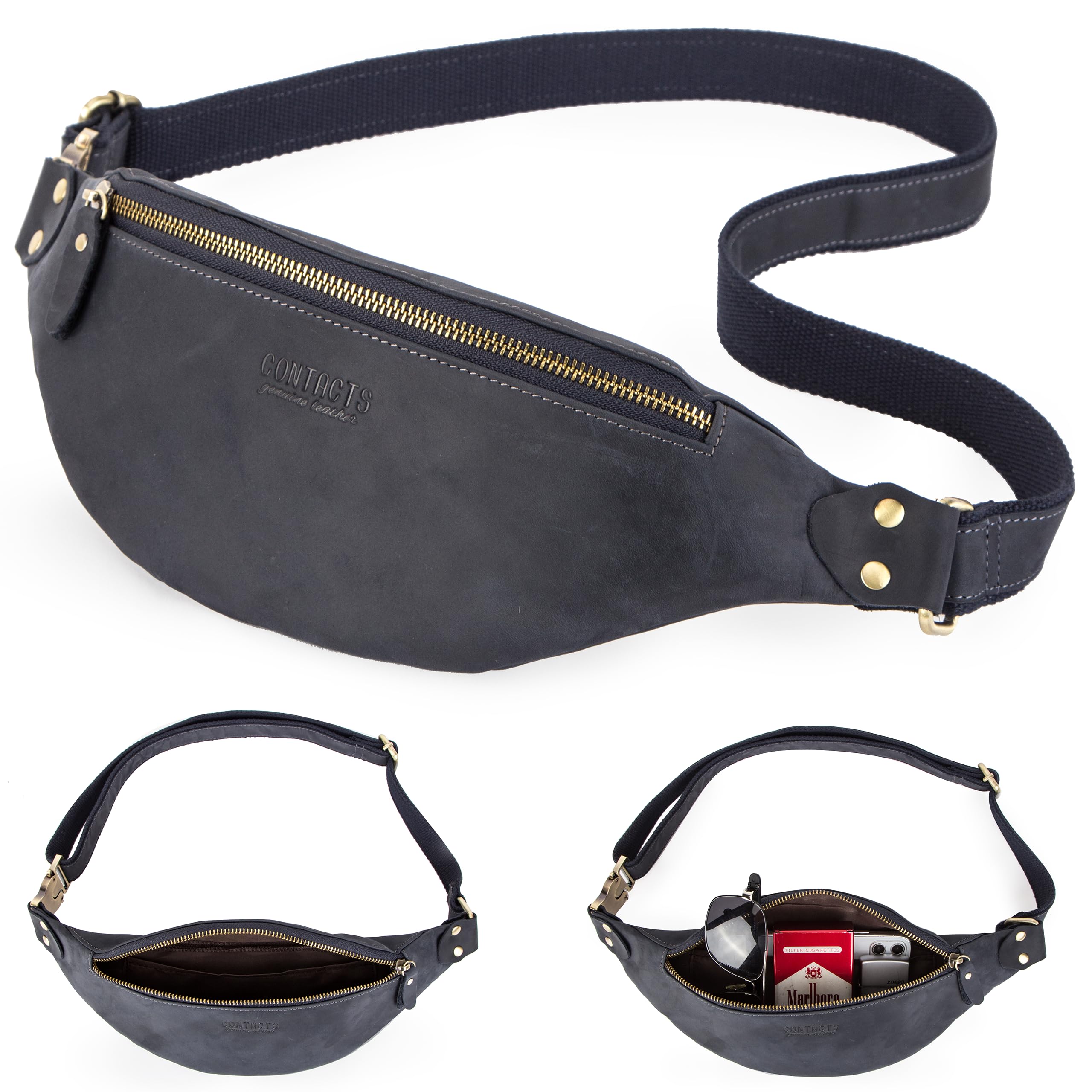Top Grain Genuine Leather Slim Fanny Pack for Man & Woman, Minimalist Vintage De