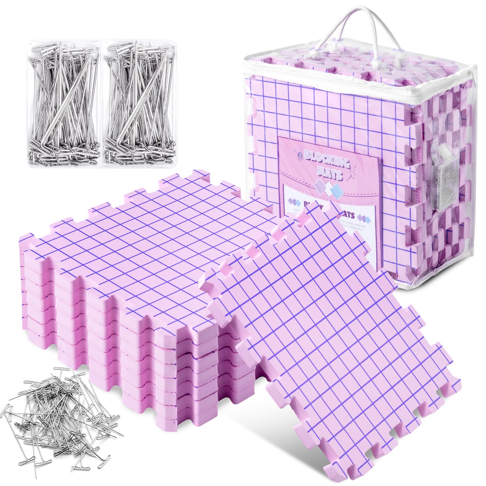 Opstin Knitting Blocking Mats and Pins, Interlocking Blocking Boards for Crochet