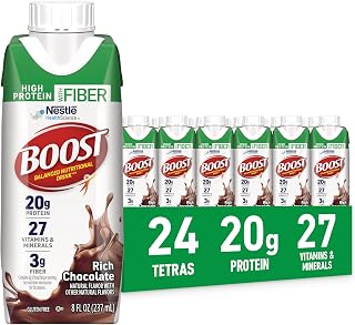 BOOST High Protein with Fiber Ready to Drink Complete Nutritional Drink, Rich Chocolate, Gluten Free, 8 fl oz Bottle, 24 Pack