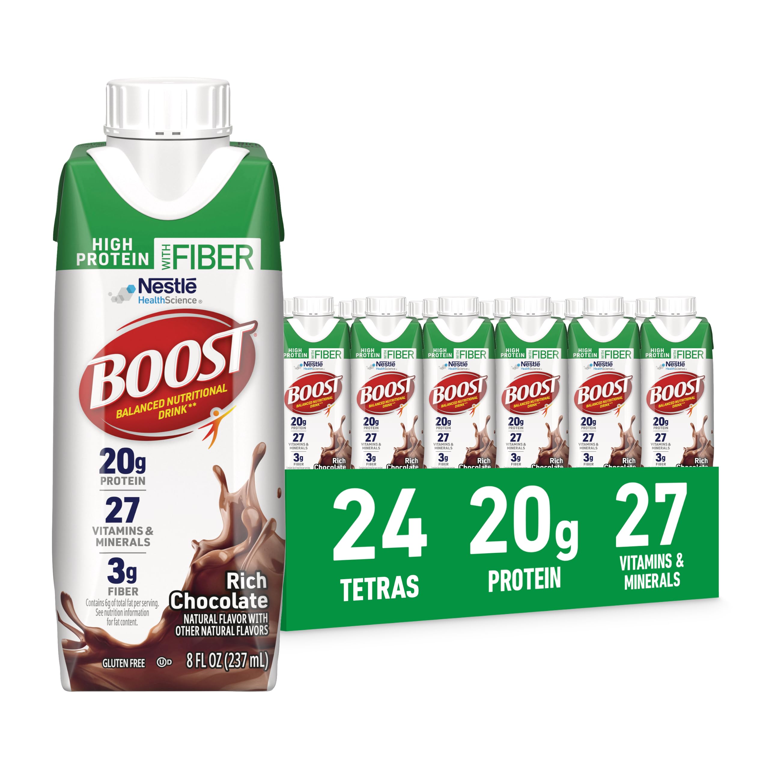 BOOST High Protein with Fiber Ready to Drink Complete Nutritional Drink, Rich Ch