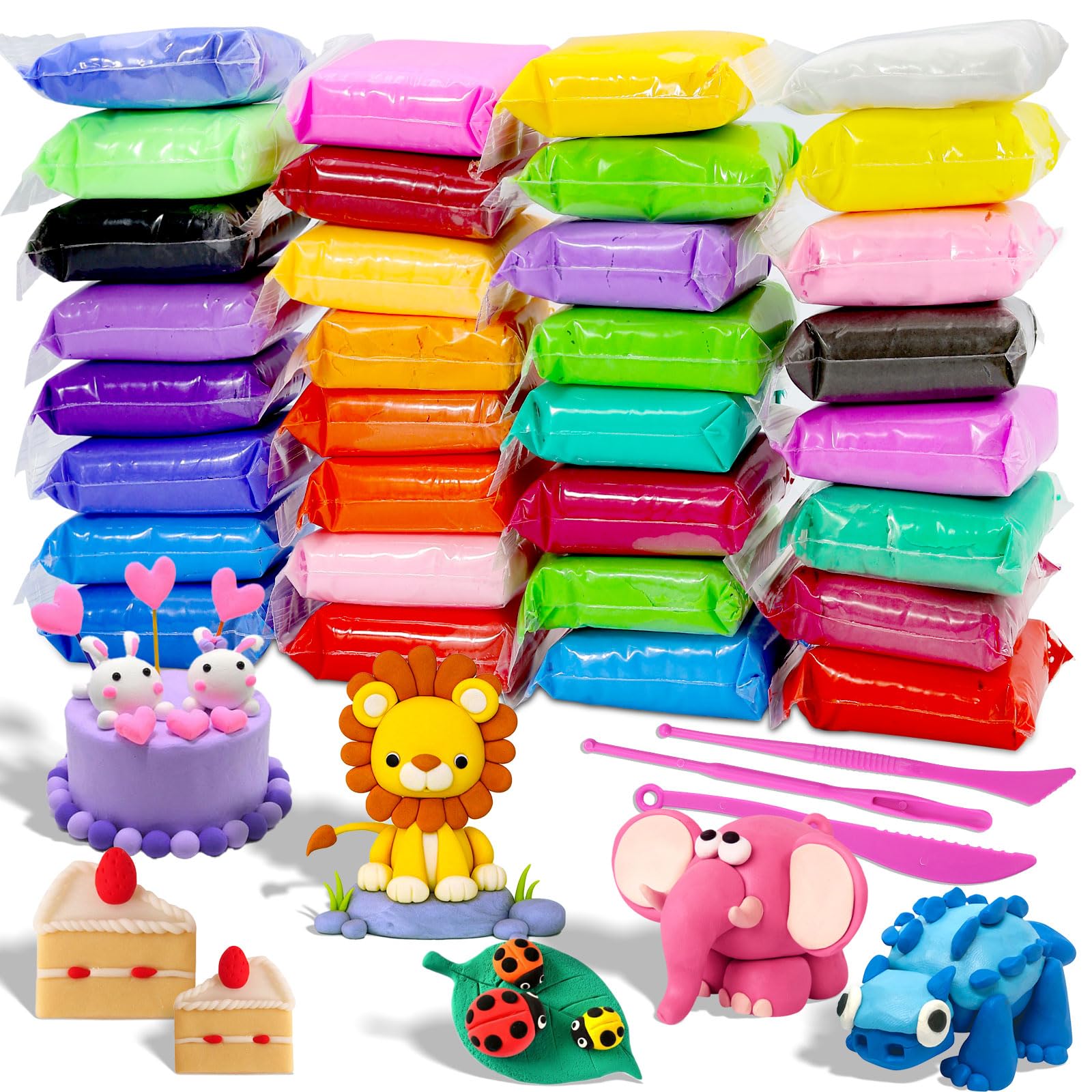 MuseLuxe Air Dry Clay - 32 Colors Modeling Clay Kit with 3 Sculpting Tools | Saf