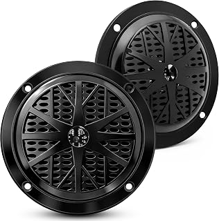 Pyle 4 Inch Dual Marine Speakers - Waterproof and Weather Resistant Outdoor Audio Stereo Sound System with Polypropylene Cone, Cloth Surround and Low Profile Design - 1 Pair - PLMR41B (Black)
