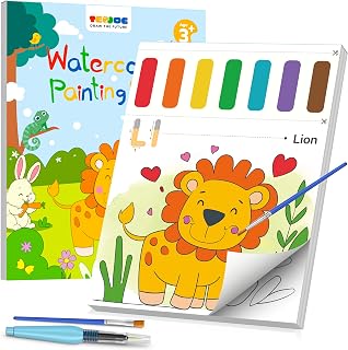 TECJOE Paint with Water Coloring Books for Toddlers, A to Z 26 Pages Animal Watercolor Paint Set with 3 Brushes, Mess Free Painting Activity for Kids Ages 4 5 6 7 8, Christmas Gifts Arts & Crafts Toy