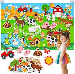 Farm Animals Felt Story Board Set, 3.5Ft 38Pcs Interactive Storytelling Busy Board Toys for 2 Year Old Boy Girl, Animal Farm Barnyard Preschool Learning Activities Farm Toys for Ages 2-4 Gifts