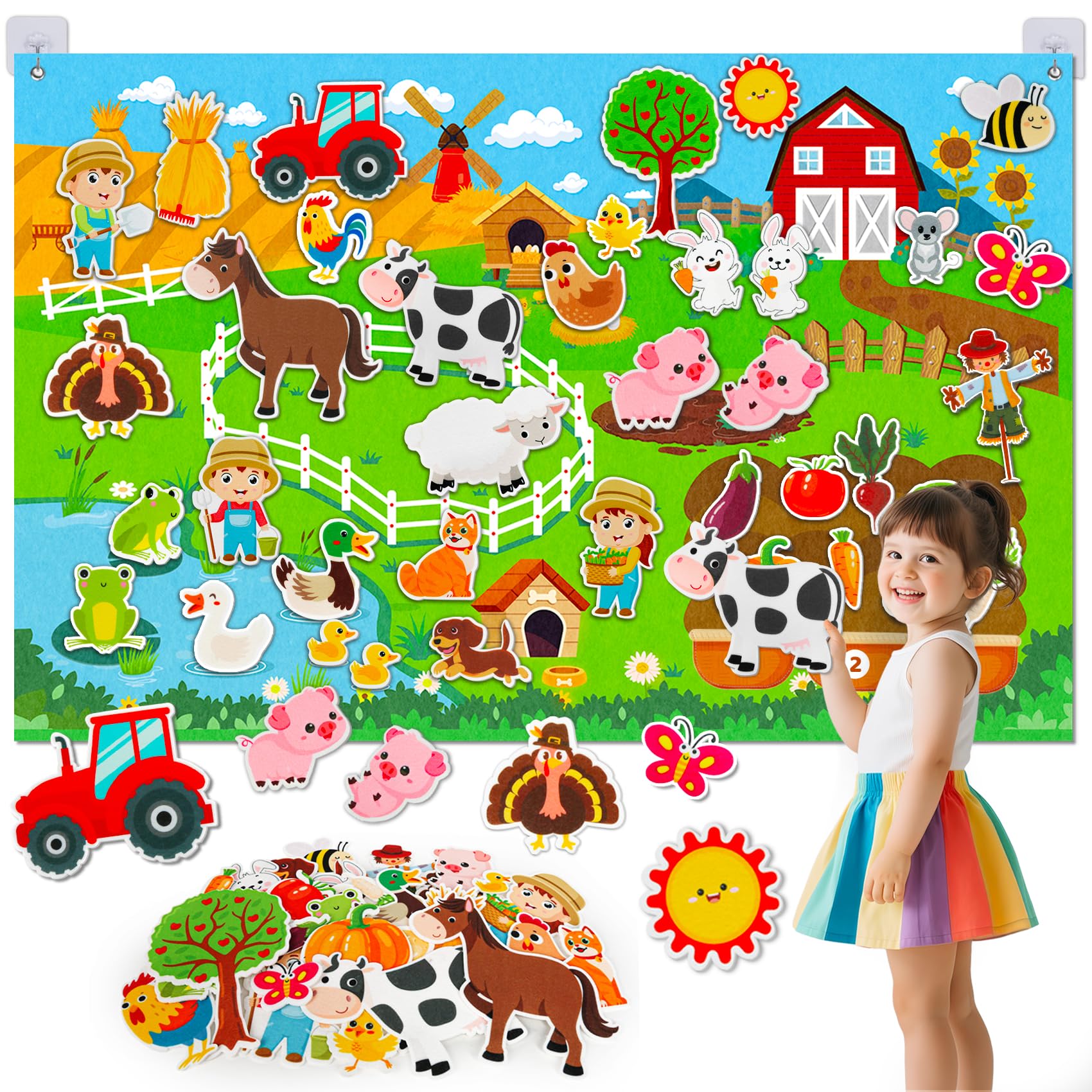 Farm Animals Felt Story Board Set, 3.5Ft 38Pcs Interactive Storytelling Busy Boa