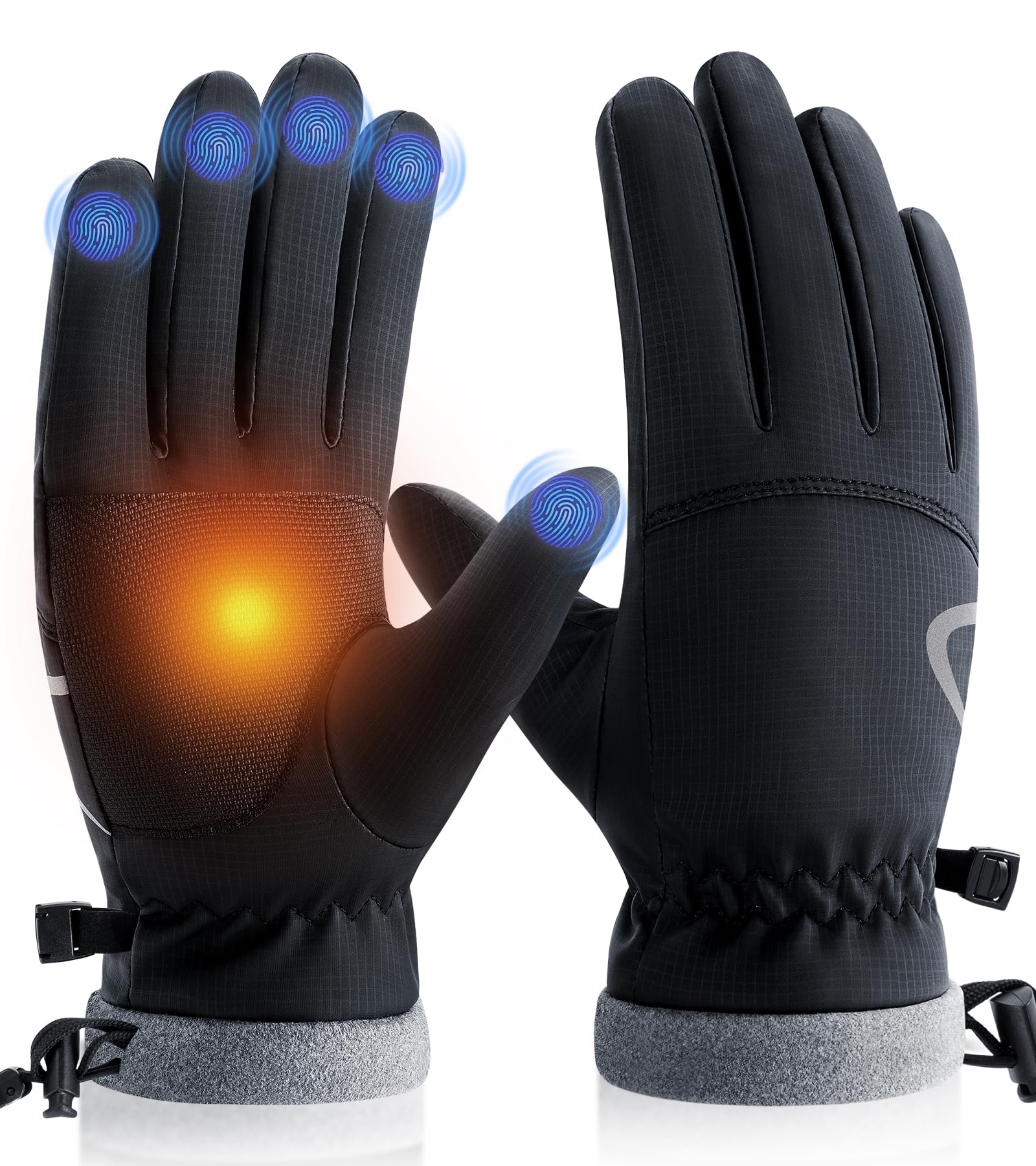 PULIOU Winter Waterproof Thermal Gloves for Men Women, Cold Weather Windproof Sk