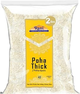 Rani Poha (Powa) Thick Medium-Cut (Flattened Rice) 32oz (2lbs) 908g ~ All Natural, Salt-Free | Vegan | No Colors | Gluten Friendly | Indian Origin
