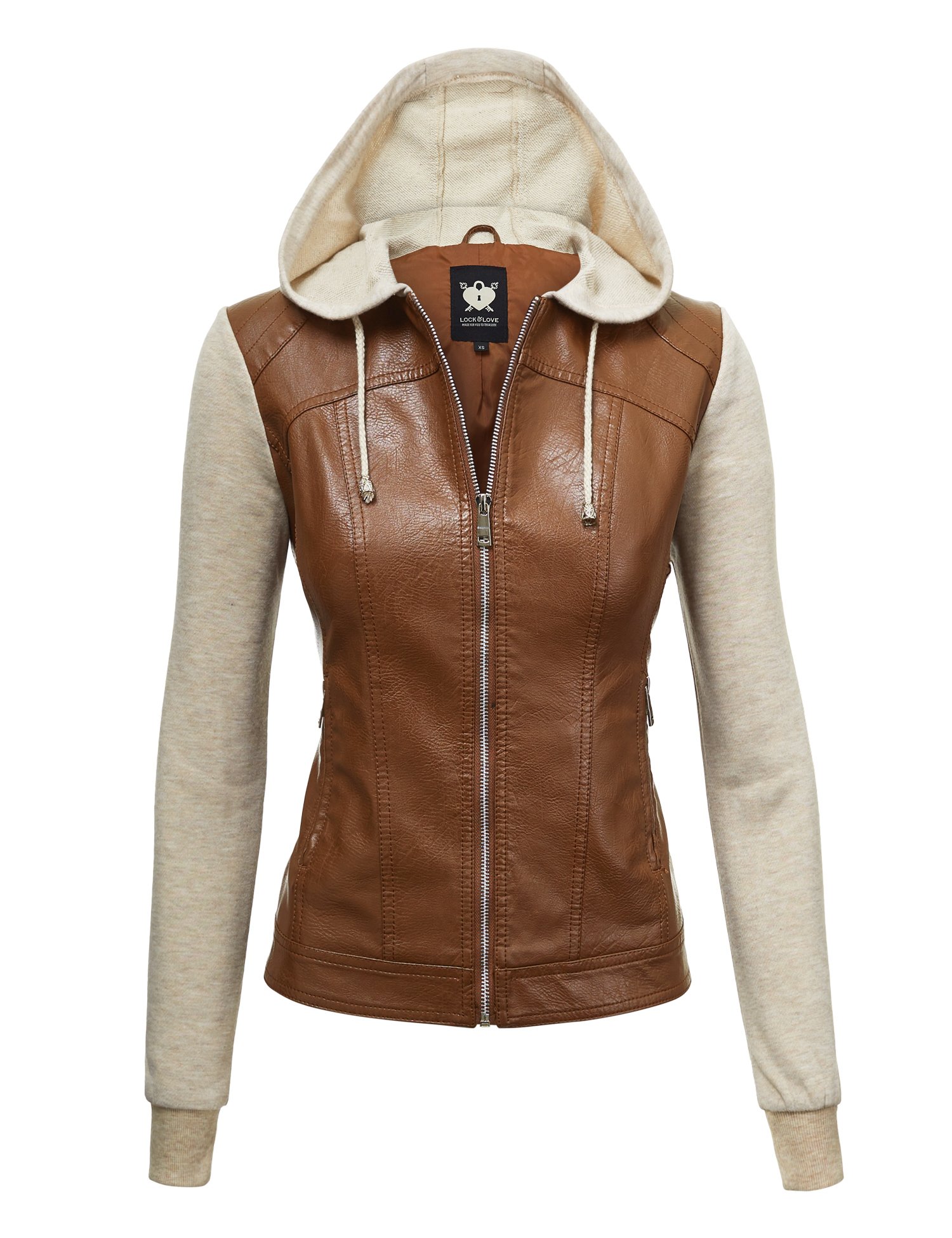Lock and Love Women's Faux Leather Moto Biker Jacket Coat with Removable or Non-