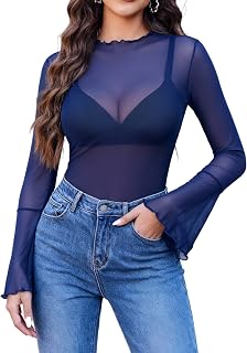 Avidlove Mesh Tops Women Long Bell Sleeve Blouse Sexy Going Out Shirt Sheer Winter Outfit 2025