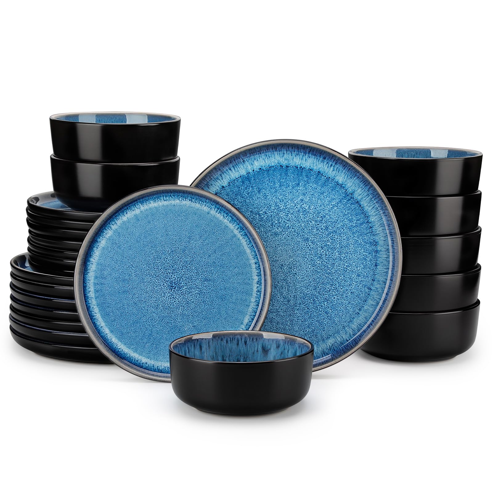 vancasso PLAYA Plates and Bowls Sets, 24 Pieces Blue Dinnerware Sets for Kitchen