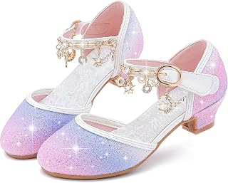 Furdeour Girls Dress Shoes Princess Crystal High Heels Closed Toe Party Wedding Flower Girls Shoes Toddler Little Big Kid