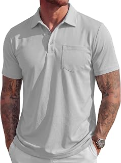 MAGCOMSEN Polo da uomo a maniche corte, in piqué di cotone, con tasca, stile casual, per prestazioni e umidità