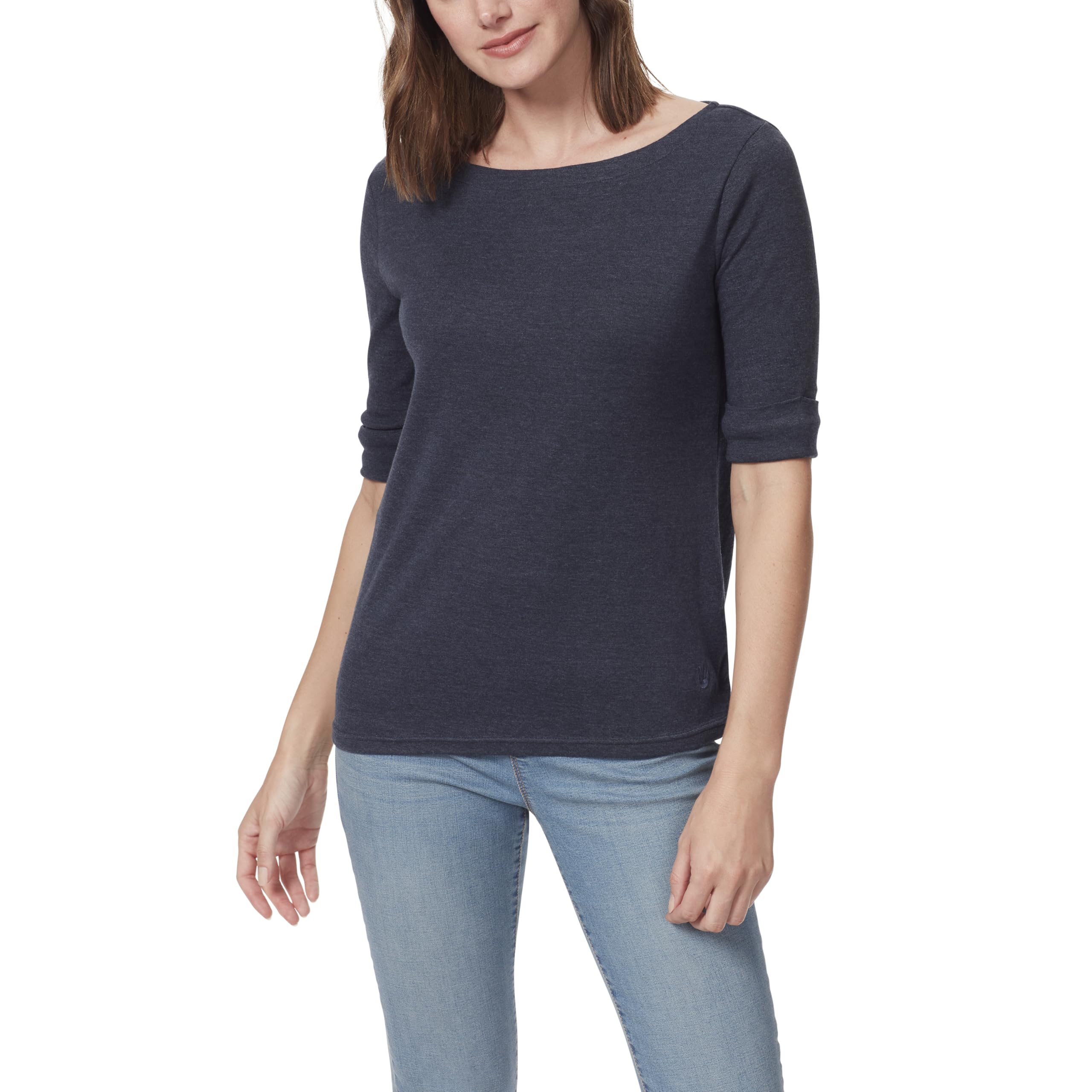 Gloria Vanderbilt Alanis Boat Neck Knit Tee Shirt with Elbow Sleeves Standard Al