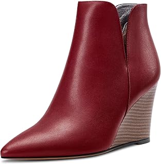 Saekcted Women's High Wedge Heel Closed Pointed Toe Ankle Boots Two-Piece Classic Slip-on Shoes
