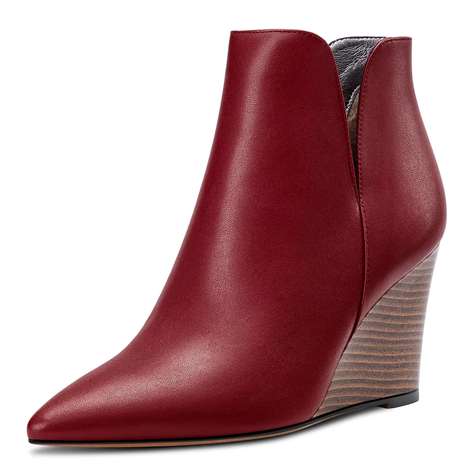 Saekcted Women's High Wedge Heel Closed Pointed Toe Ankle Boots Two-Piece Classi