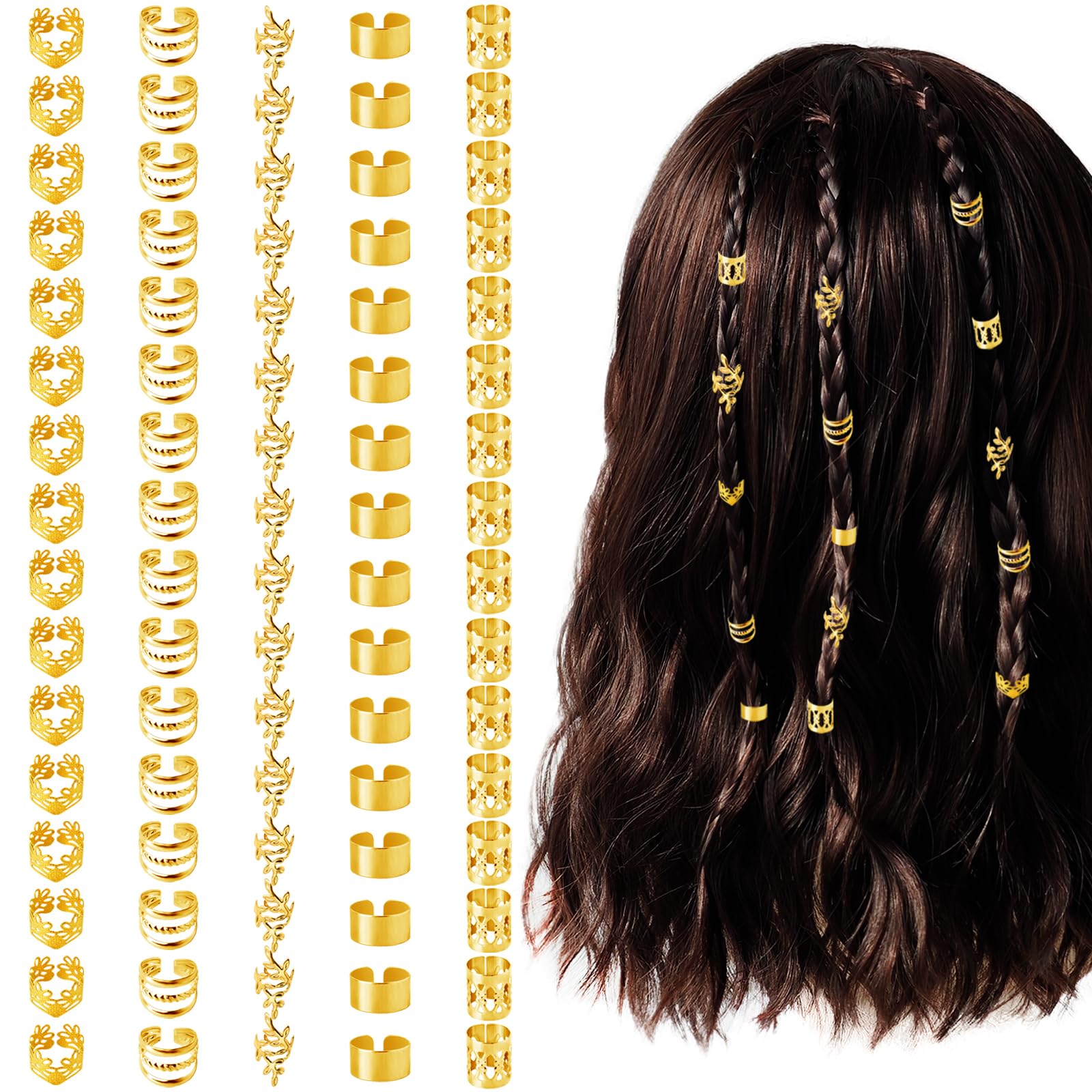 80 Pcs Hair Jewelry For Braids,Gold Hair Cuffs Dreadlock Accessories,Adjustable 