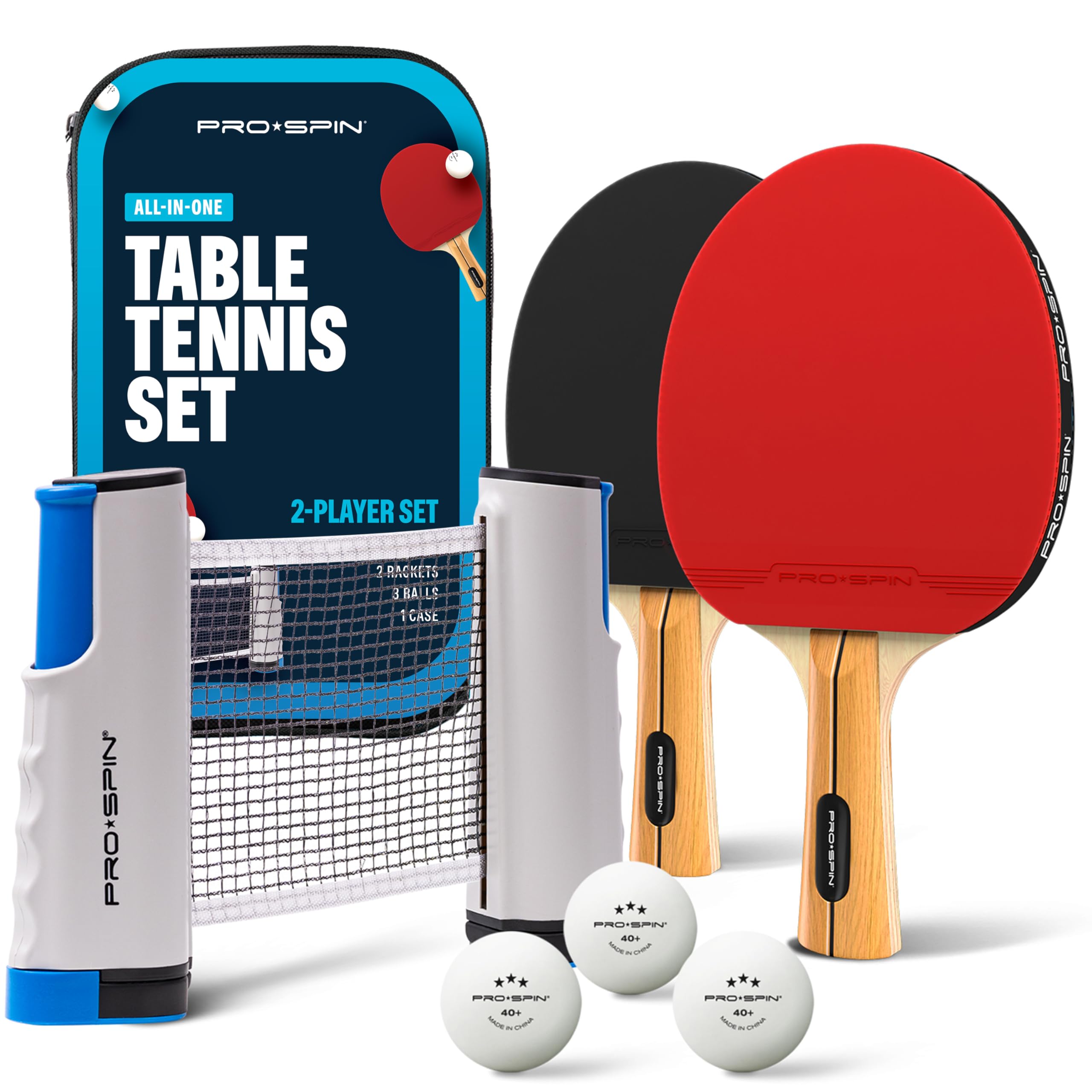 PRO-SPIN Portable Table Tennis Set | Premium All-in-One Kit with Retractable Tab