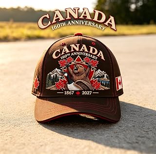 Canada 160th Anniversary 1867–2027 Embroidered Heritage Cap | Canadian 160th Anniversary Cotton Baseball Hat for Men & Women, Adjustable Cotton Canadian Gift Cap, Comfortable Fit
