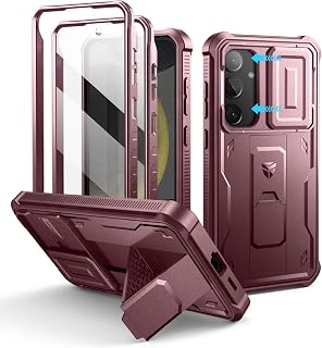 Dexnor for Samsung Galaxy S24 Plus Cover with Integrated Sliding Camera Cover & Screen Protector & Kickstand, Shock Resistant Case Protective Cover - Magic Red