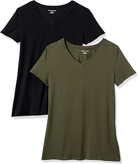 Amazon Essentials Women's Regular-Fit Short-Sleeve V-Neck T-Shirt, Multipacks