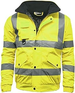 Hi Vis Viz Bomber Jacket High Visibility Workwear Two Tone Safety Security Hooded Padded Waterproof Taped Seams Work Wear Coat Top Plus Sizes S-3XL