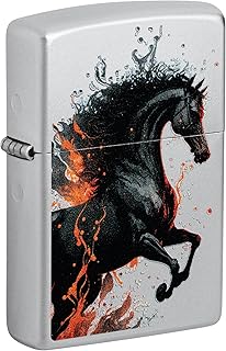Zippo Windproof Lighter, Fire Horse, Satin Chrome, Colour Image, Refillable, Reusable, Windproof Design, Gift Box, Made in USA