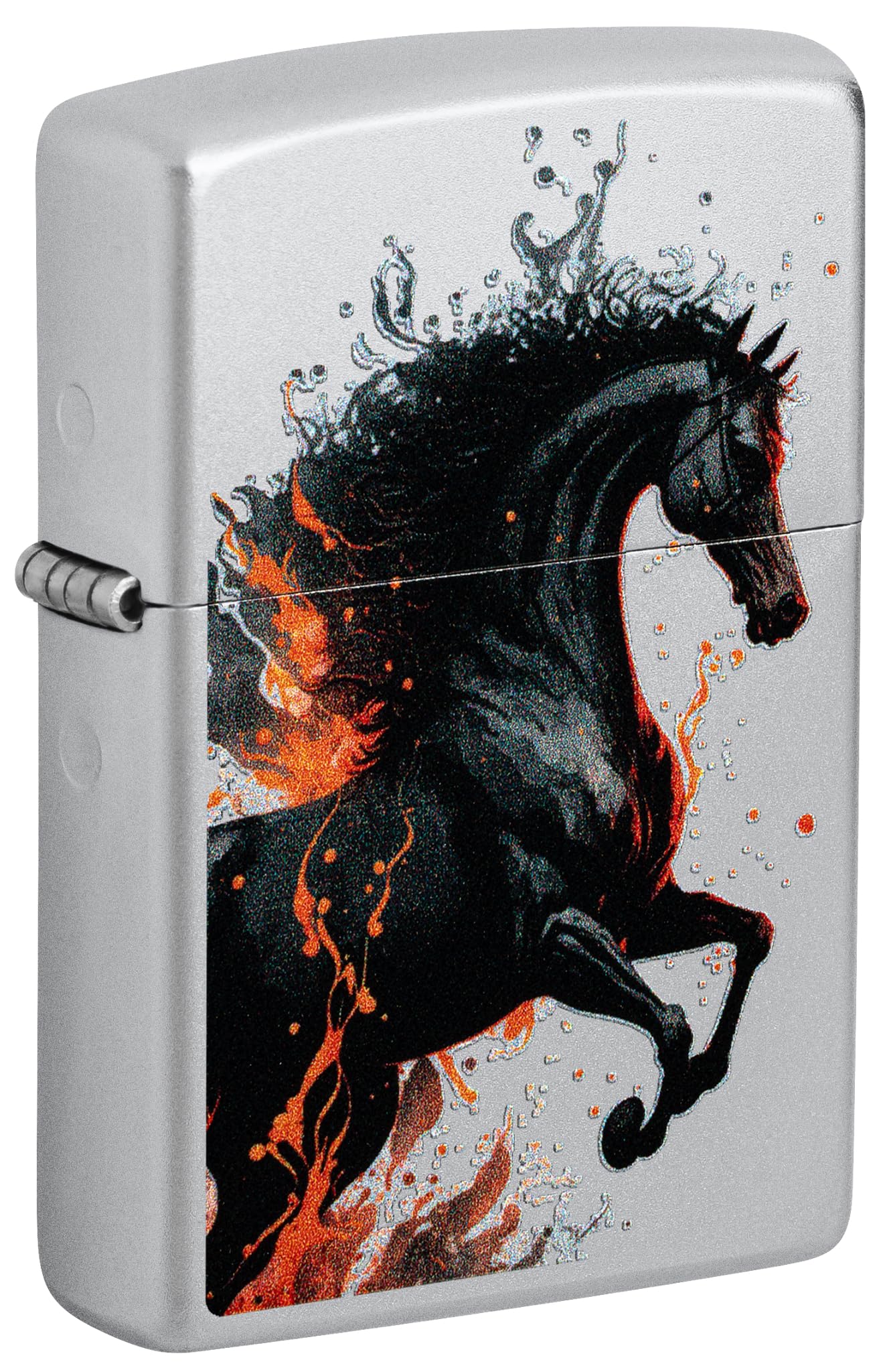 Zippo Windproof Lighter, Fire Horse, Satin Chrome, Colour Image, Refillable, Reu