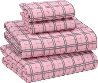 RUVANTI Flannelette Sheets Set King Size 100% Brushed Cotton Deep Fitted Sheet 16 Inch All Seasons Breathable Extra Soft Warm Cosy 4 Pieces, A