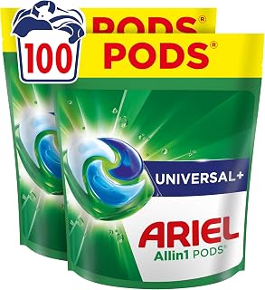 Ariel Pods Universal+ Detergent 100 Washes | With stain-away power from the 1st Wash and strong cleaning even in cold water.