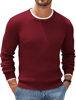 COOFANDY - Men's pullover sweater, crew neck, basic knit, long sleeve, stylish and comfortable style, fine mesh ribbed regular fit