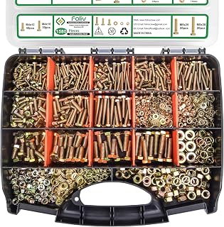 Foliv 1580pcs Metric Bolt Assortment, M4 M5 M6 M8 Nuts and Bolts Assortment Kit, Grade 8.8 Alloy Steel with Yellow Zinc Plated, Length from 12-30mm