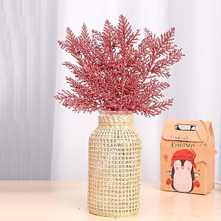 5 Pieces Artificial Pine Branches Gold Silver Glitter Christmas Tree Decoration (Red)