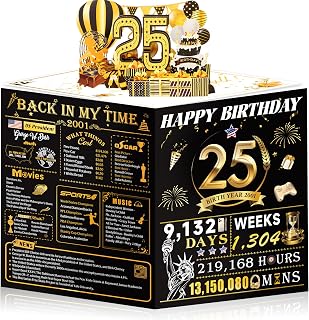 25th Birthday Cards for Men Women, 3D Pop Up 25th Birthday Gift Ideas for Him Her, Funny 25 Year Old Birthday Decorations for Wife Husband Friends Sister Son Daughter, Jumbo Back In 2001