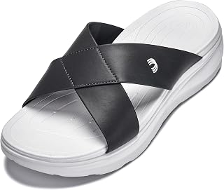 CALTO Men's Invisible Height Increasing Elevator Shoes - White/Matte Steel Grey Ultra Light-Weight Slip-on Comfort Sandals - 2 Inches Taller - X1654 - Size 12 D(M) US