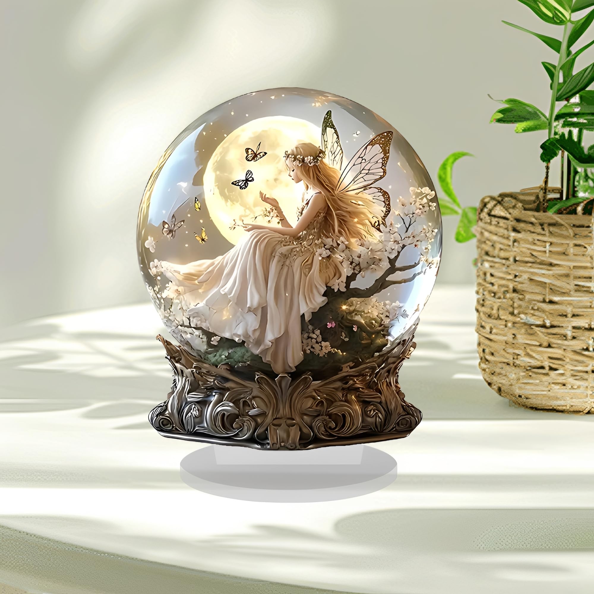 Enchanted Fairy with Acrylic Globe Desk Decoration Suitable for Living Room Offi