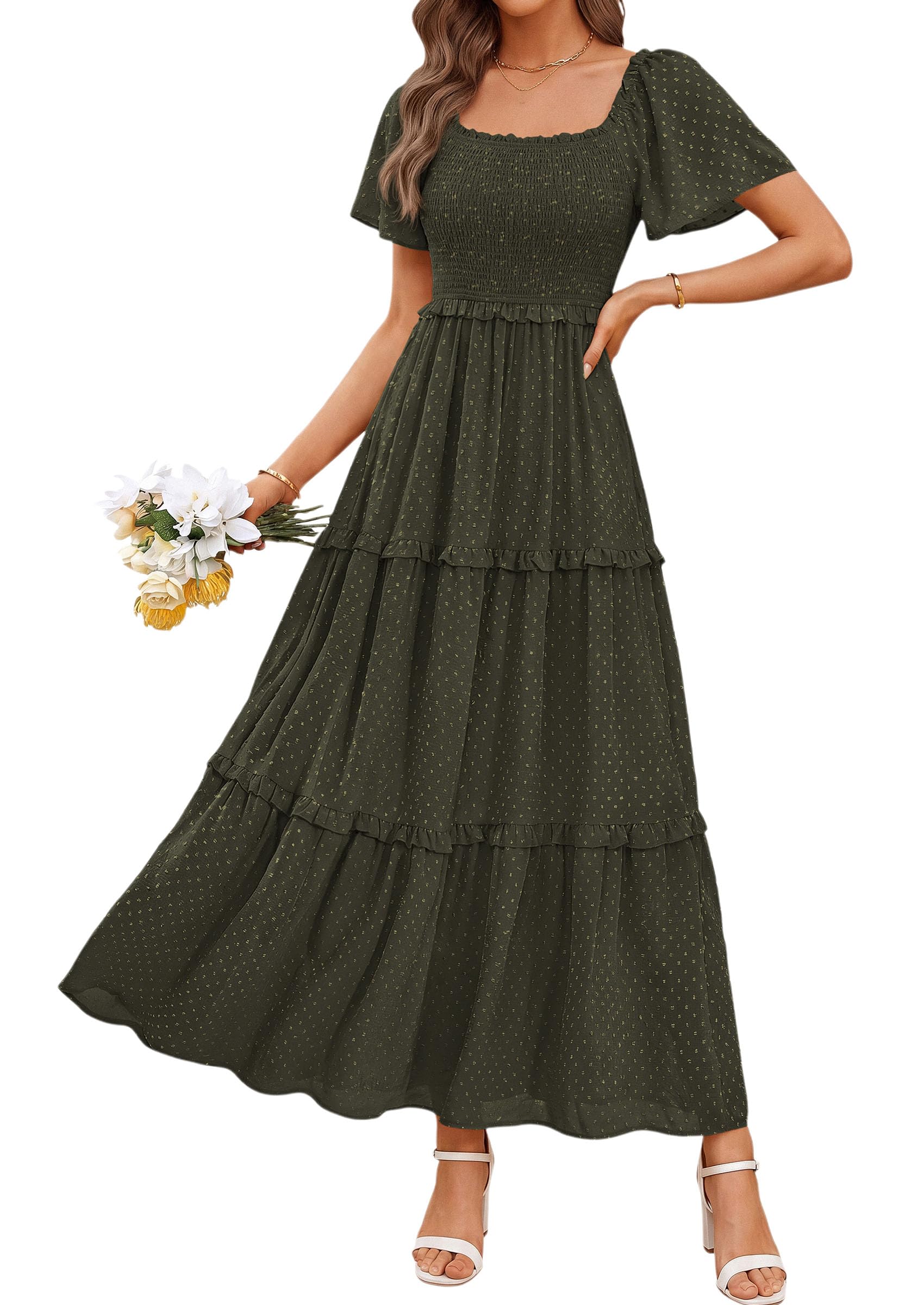 PRETTYGARDEN Women's Summer Dresses 2026 Boho Maxi Smocked Spring Wedding Guest 