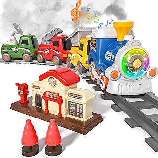 MORECOLL Train Set for Toddlers w/Steam, Music & Lights - First Choo Choo Train for Toddlers, Magnetic Connection, Christmas Birthday Gifts for Boys Girls