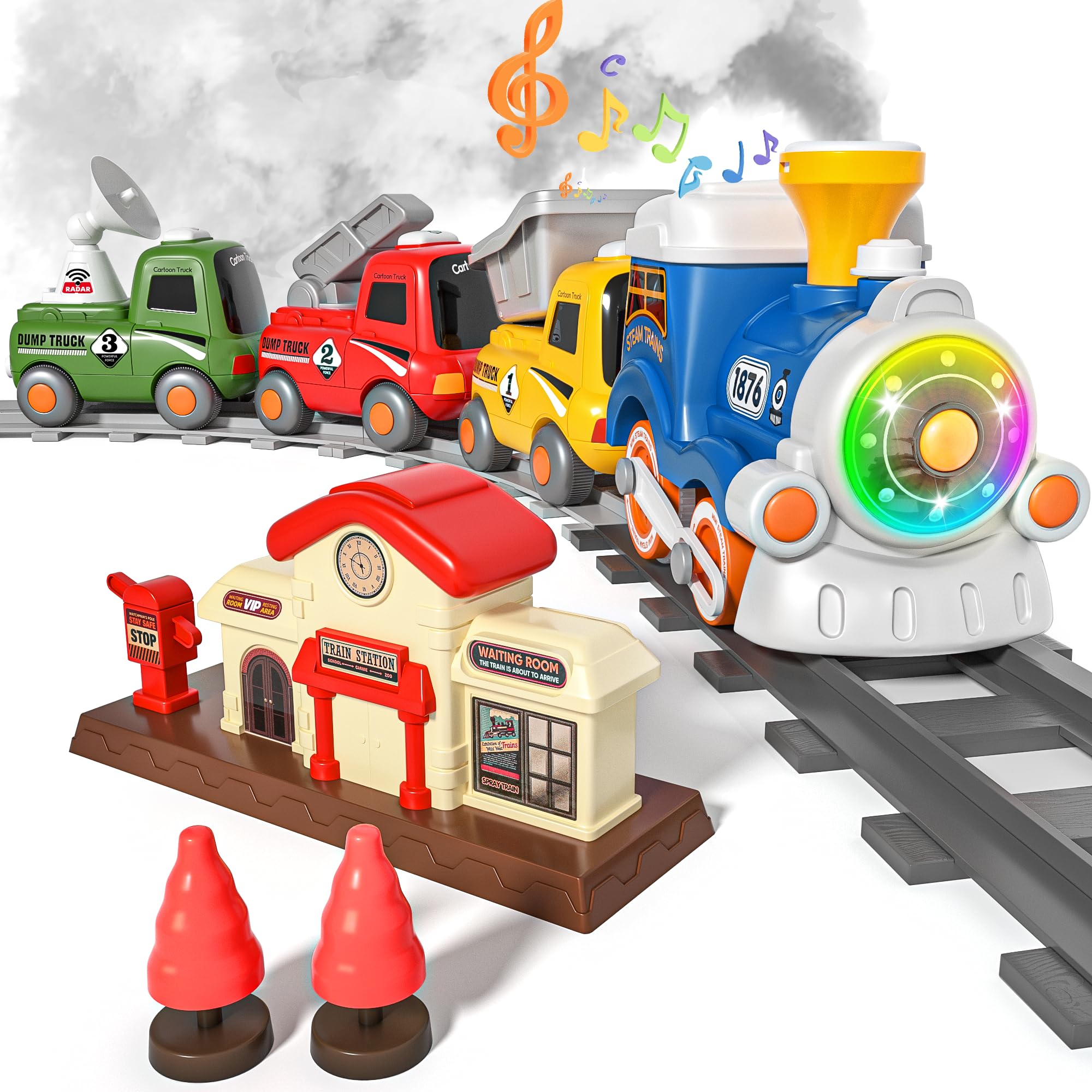 MORECOLL Train Set for Toddlers w/Steam, Music & Lights - First Choo Choo Train 