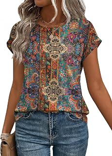 Zeagoo Womens Blouses Chiffon Short Sleeve Tops Crew Neck Work Casual Shirts Spring Summer Clothes