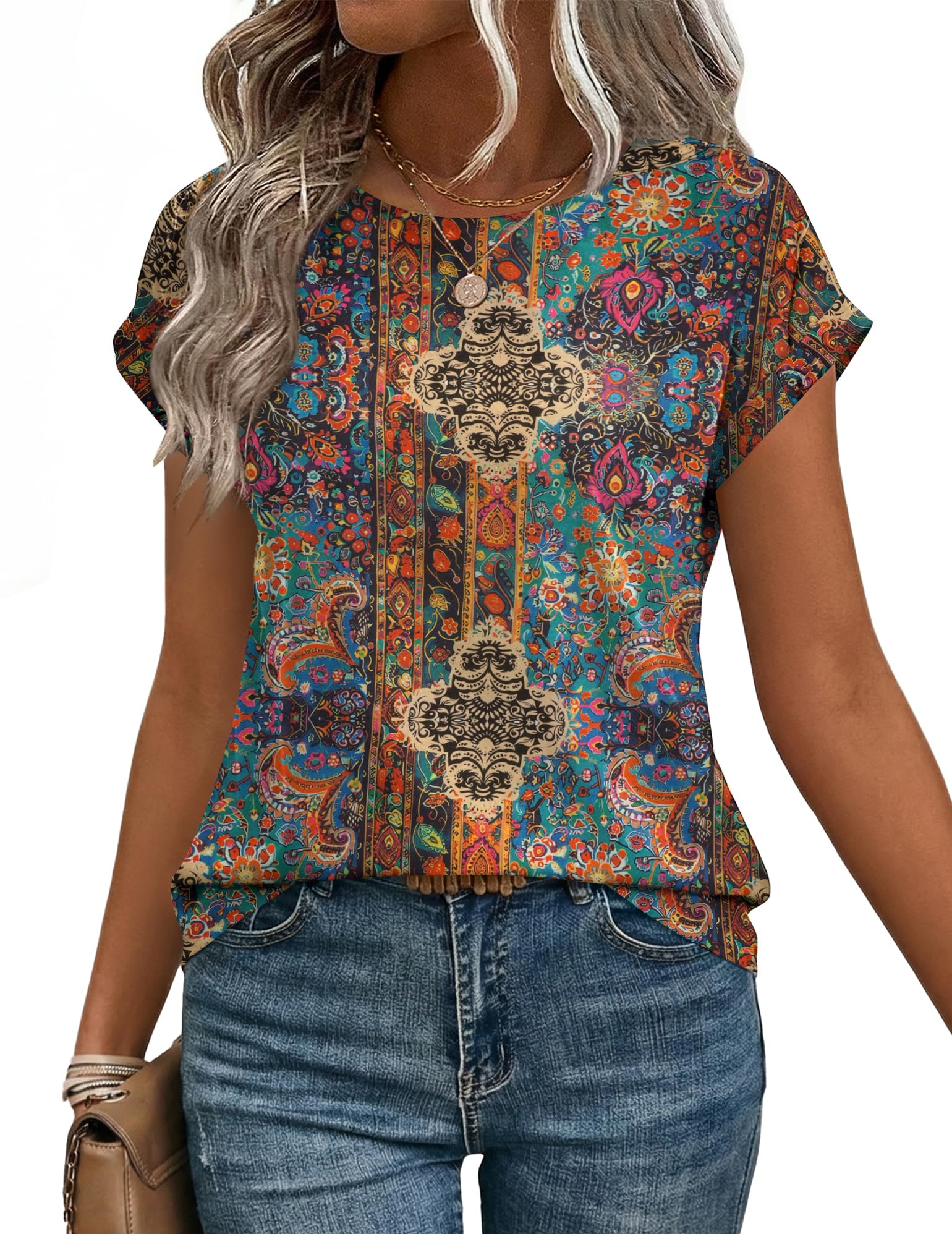 Zeagoo Womens Blouses Chiffon Short Sleeve Tops Crew Neck Work Casual Shirts Spr